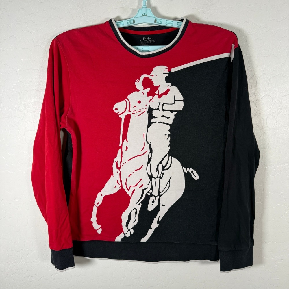 Polo Ralph Lauren Sweater‎ Mens Medium Black Red Big Pony Performance Crew Neck